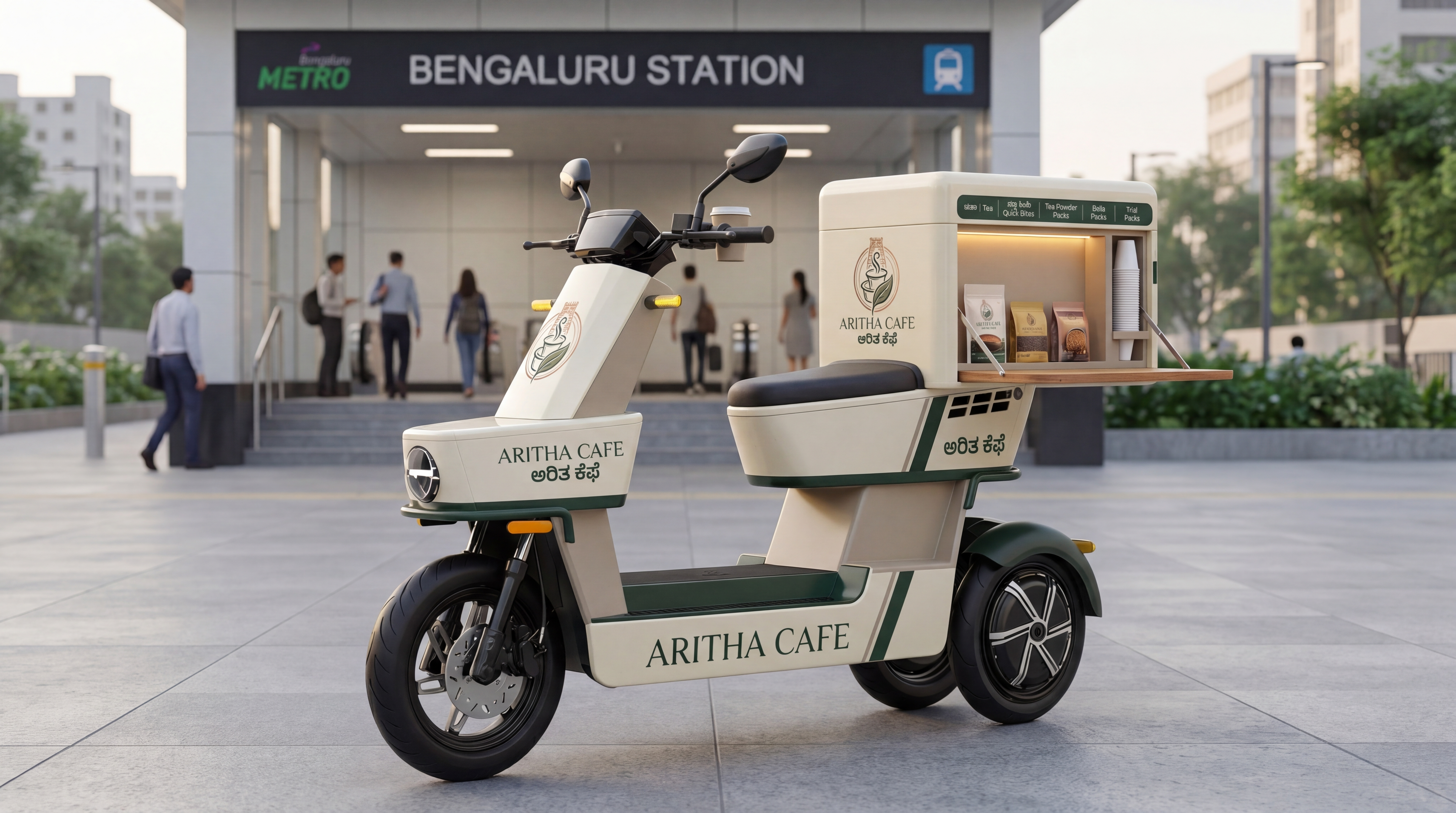 Aritha Cafe delivery scooter branding